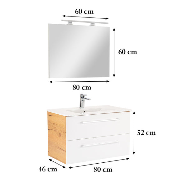Leziter Set mobilier baie Vario Clam 80, stejar-alb