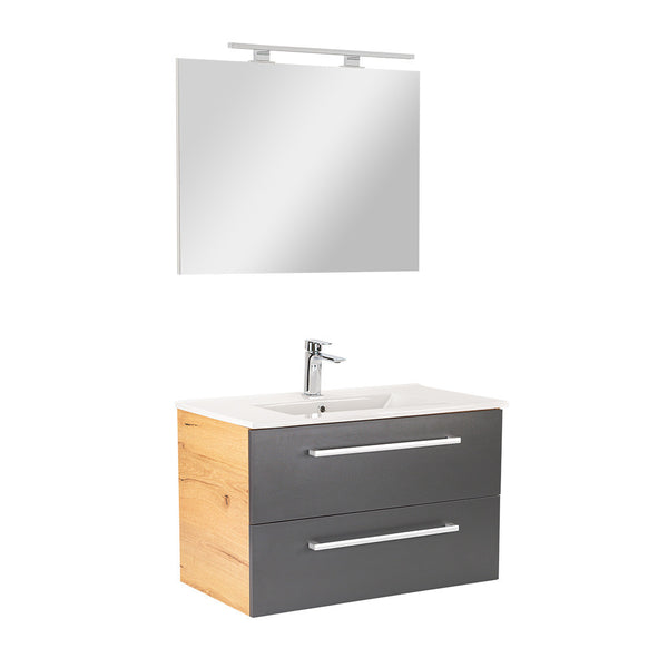 Leziter Set mobilier baie Vario Clam 80, stejar-antracit