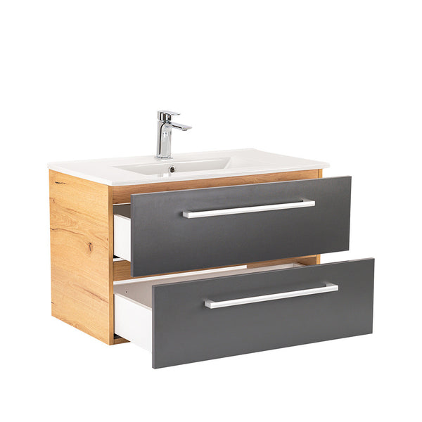 Leziter Set mobilier baie Vario Clam 80, stejar-antracit