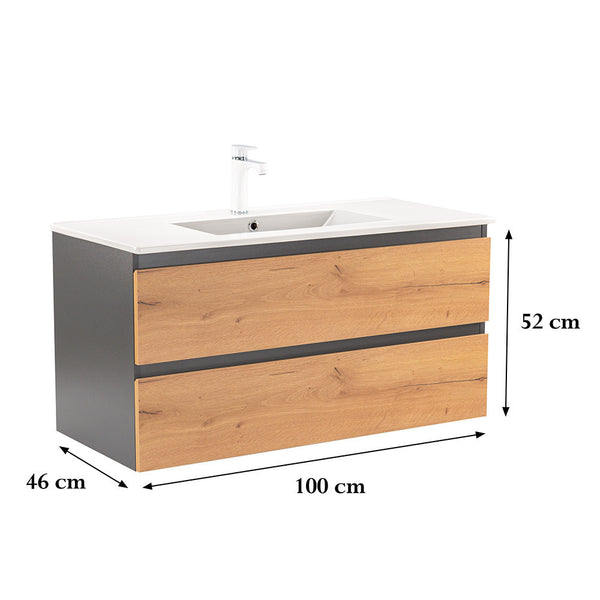 Leziter Masca chiuveta baie Vario Forte 100 cu lavoar, antracit-stejar