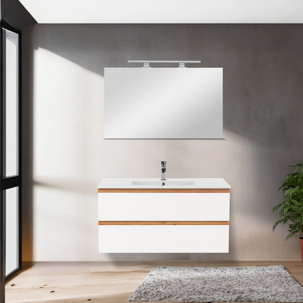 Leziter Set mobilier baie Vario Forte 100, stejar-alb