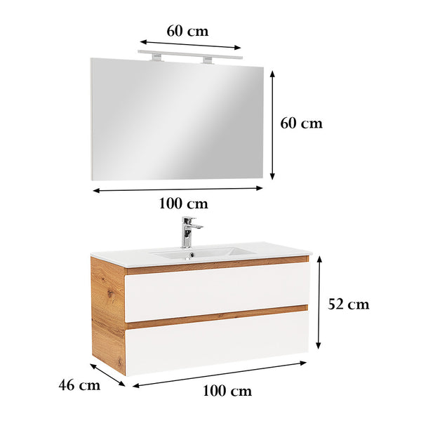 Leziter Set mobilier baie Vario Forte 100, stejar-alb