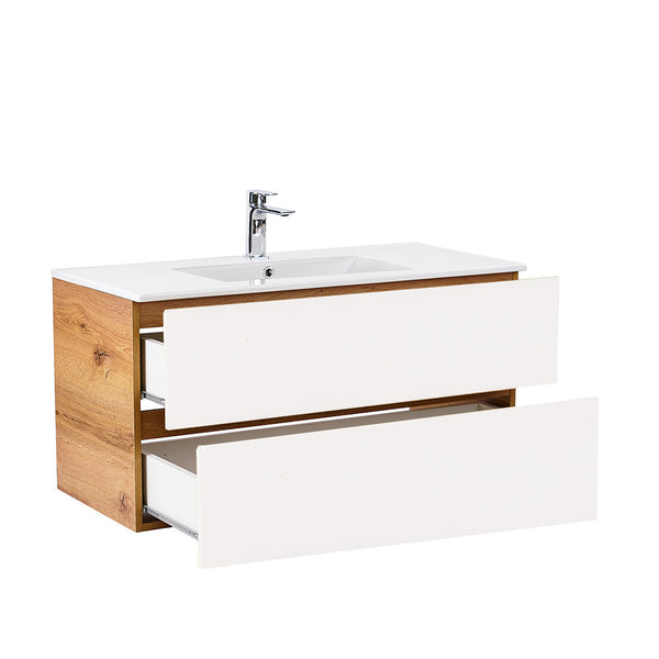 Leziter Set mobilier baie Vario Forte 100, stejar-alb