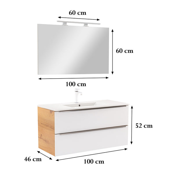 Leziter Set mobilier baie Vario Trim 100, stejar-alb