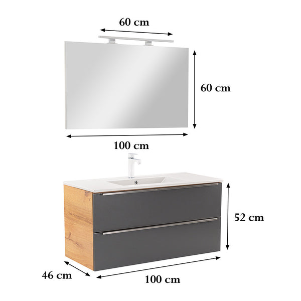 Leziter Set mobilier baie Vario Trim 100, stejar-antracit