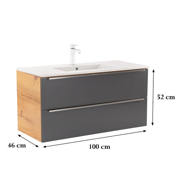 Leziter Masca chiuveta baie Vario Trim 100 cu lavoar, stejar-antracit