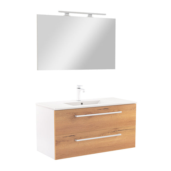 Leziter Set mobilier baie Vario Clam 100, stejar alb
