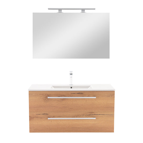 Leziter Set mobilier baie Vario Clam 100, stejar alb
