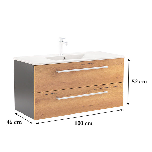 Leziter Masca chiuveta baie Vario Clam 100 cu lavoar, antracit-stejar