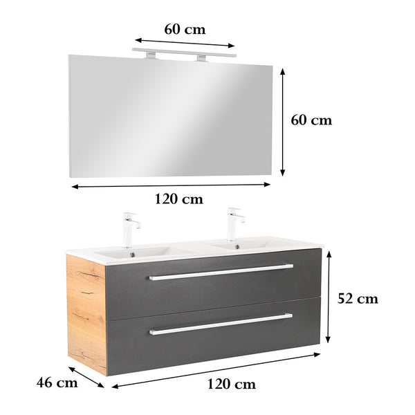 Leziter Set mobilier baie Vario Clam 120, stejar-antracit