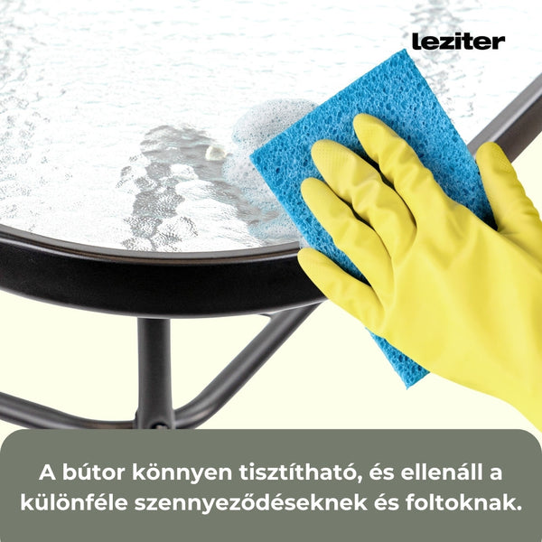 Leziter Masă de grădină Vella cu cadru metalic și sticlă, neagră