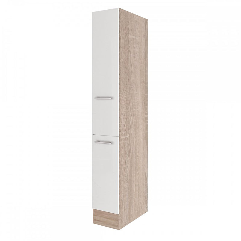 Leziter Dulap de cămară Yorki dimensiunea 30, corp din stejar Sonoma, față alb satinat