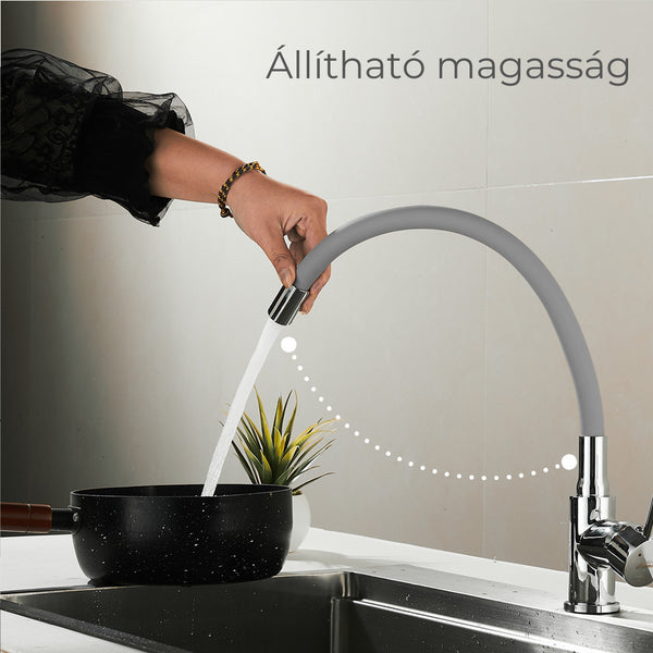 Leziter Robinet mixer pentru chiuvetă cu piedestal Corin cu gura de scurgere flexibilă gri