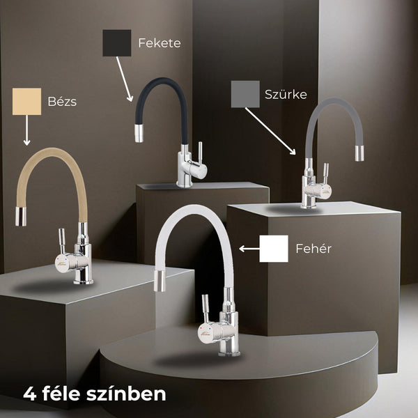 Leziter Robinet mixer pentru chiuvetă cu piedestal Corin cu gura de scurgere flexibilă gri