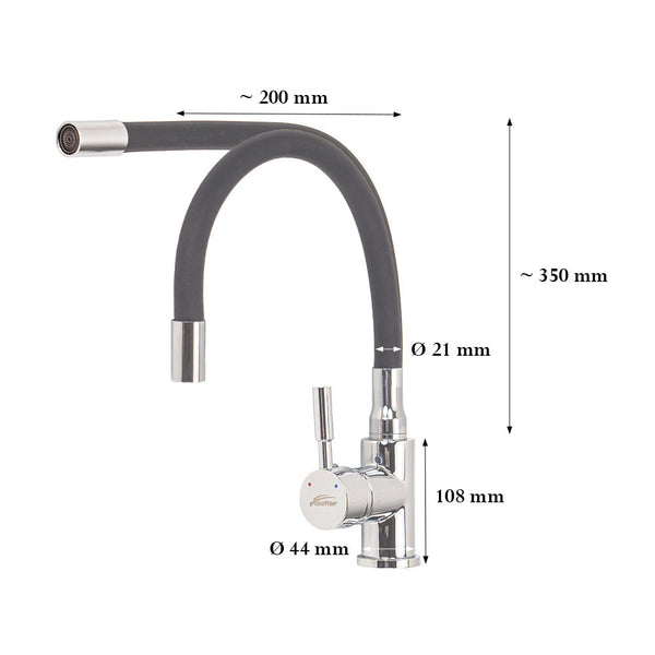 Leziter Robinet mixer pentru chiuvetă cu piedestal Corin cu gura de scurgere flexibilă gri