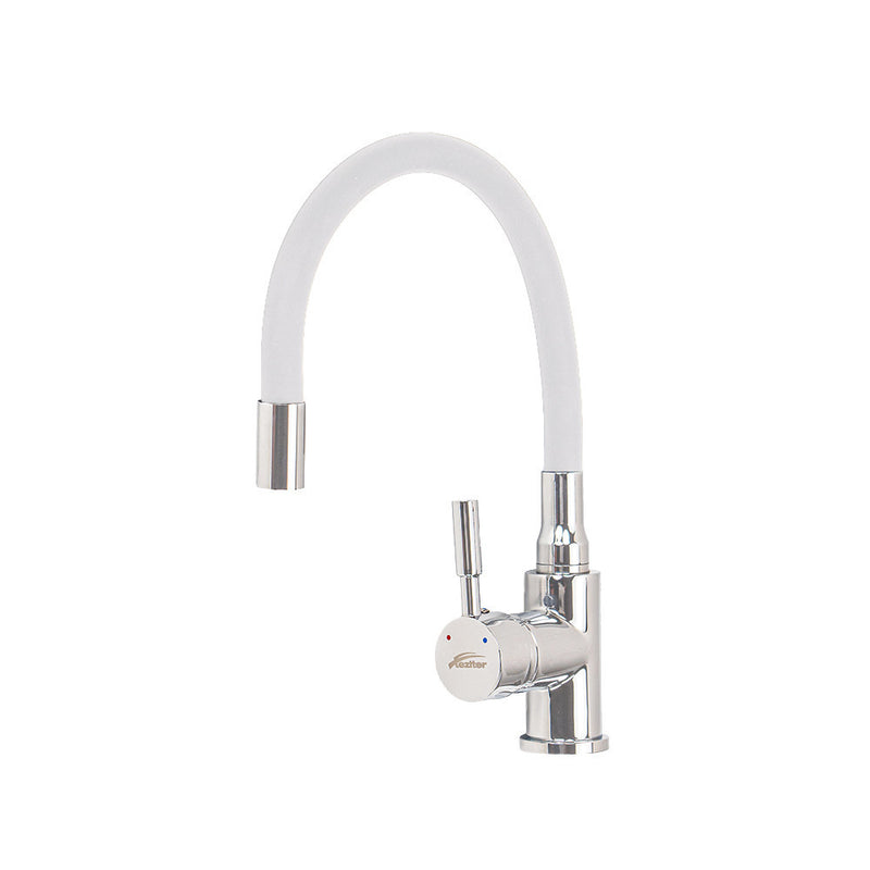 Leziter Robinet mixer pentru chiuvetă pe piedestal Corin cu gura de scurgere flexibilă alb