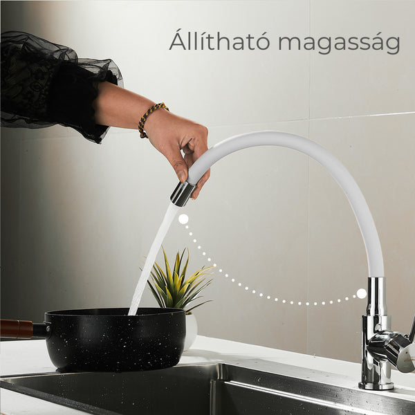 Leziter Robinet mixer pentru chiuvetă pe piedestal Corin cu gura de scurgere flexibilă alb