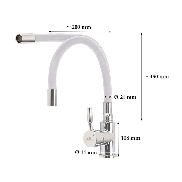 Leziter Robinet mixer pentru chiuvetă pe piedestal Corin cu gura de scurgere flexibilă alb