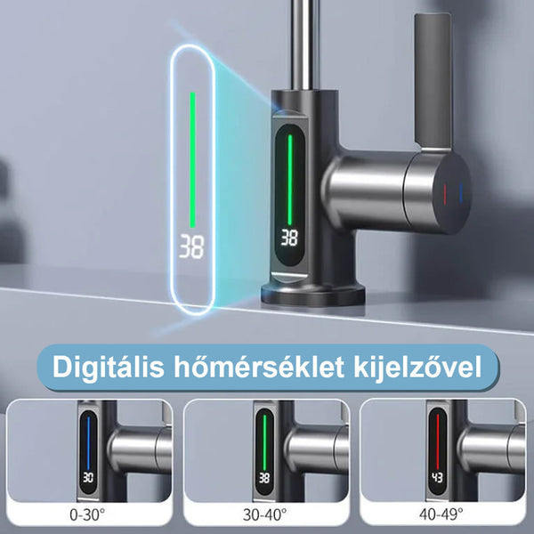 Leziter Robinet mixer pentru chiuveta de bucătărie Mara cu cap multifuncțional cu afișaj digital gri