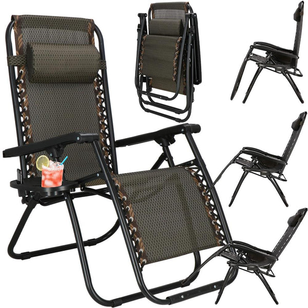 Sezlong pliabil cu spatar reglabil, structura metalica, material textilene, 175x67 cm, maro