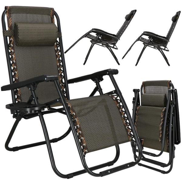 Sezlong pliabil cu spatar reglabil, structura metalica, material textilene, 175x67 cm, maro