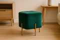 Taburet patrat, tapitat cu stofa, picioare otel, sarcina 100kg, 35x35x40 cm, verde