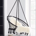Scaun rotund tip leagan suspendat pentru casa sau gradina, cu franjuri, 150kg, negru